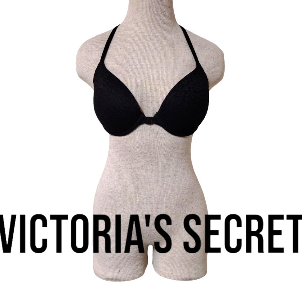 VICTORIA'S SECRET PINK.. BLACK CHEETAH PRINT LACE PUSH UP BRA 32DD